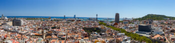 Blick über die Stadt zum Meer  Barcelona Catalunya Spanien by Peter Ehlert in Barcelona Stadtrundgang