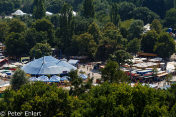 Zelte und Buden vom Olympiaberg gesehen  München Bayern Deutschland by Peter Ehlert in Sommer-Tollwood Festival